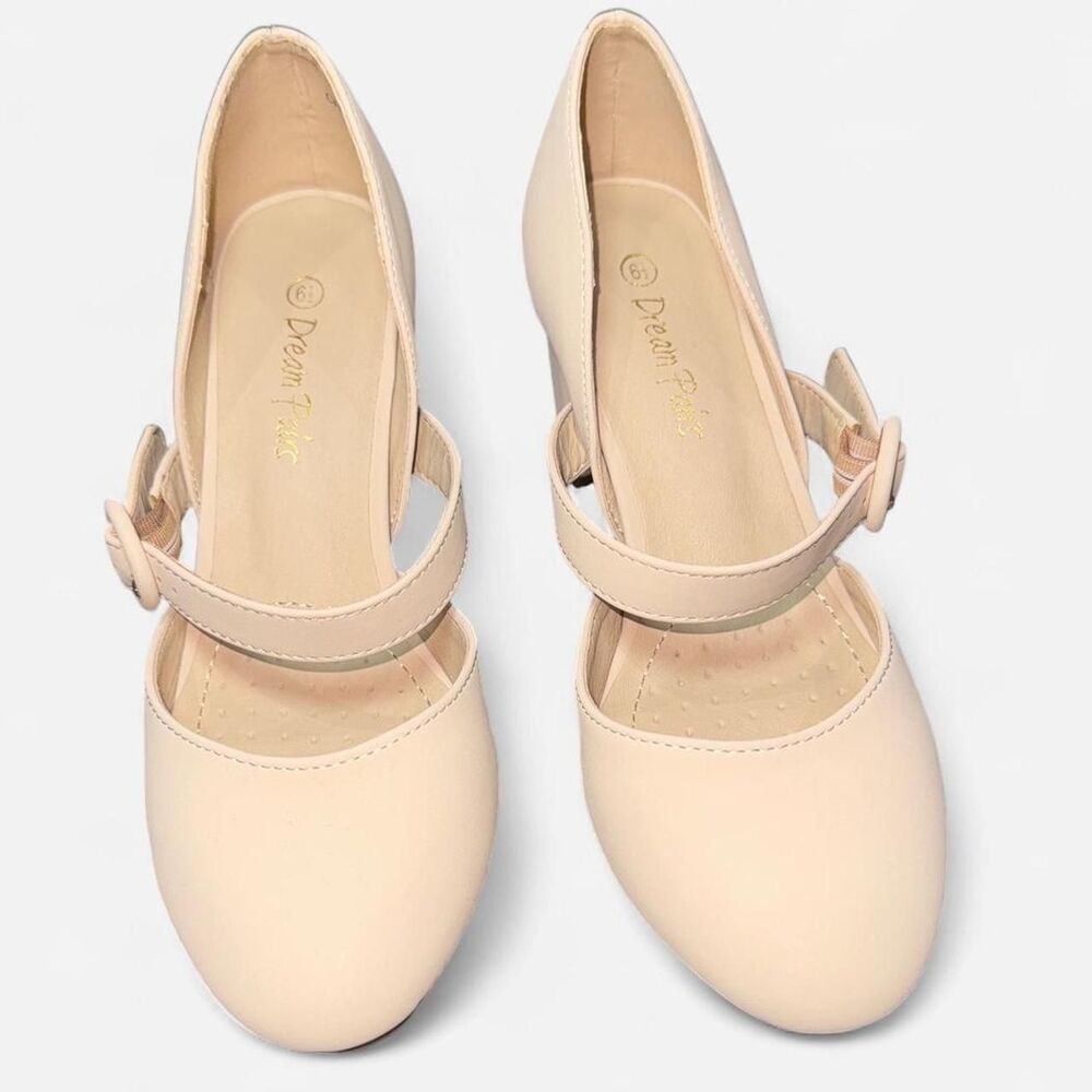 Nude Mary Jane Pumps with Round Toe and Block Heels Size 6.5 - NWT - Picture 5 of 10
